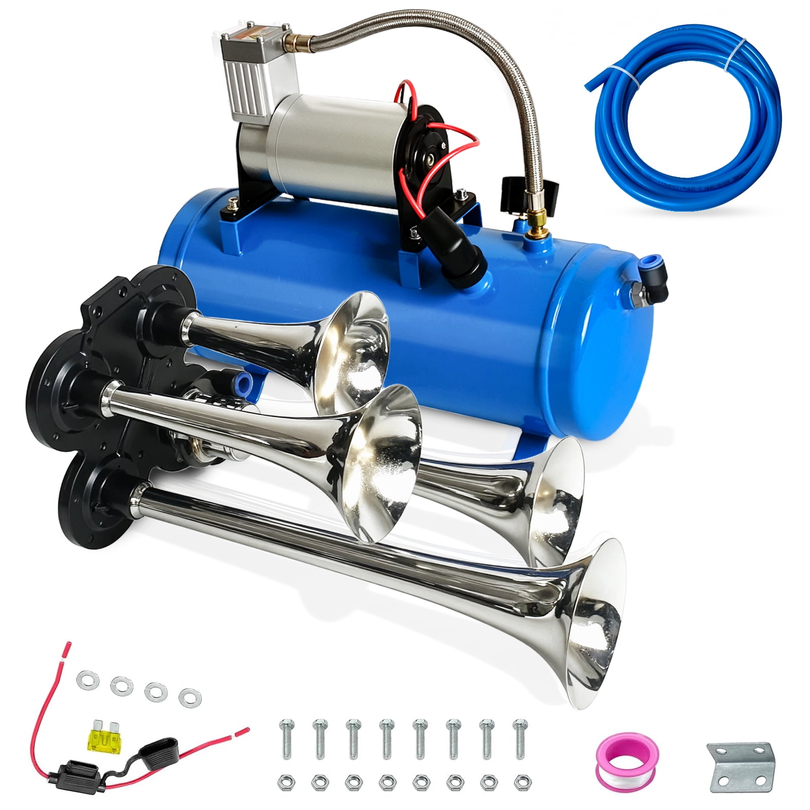 COOCHEER 150DB Train horn Kit, 4 Trumpet Extremely Loud Truck Air
