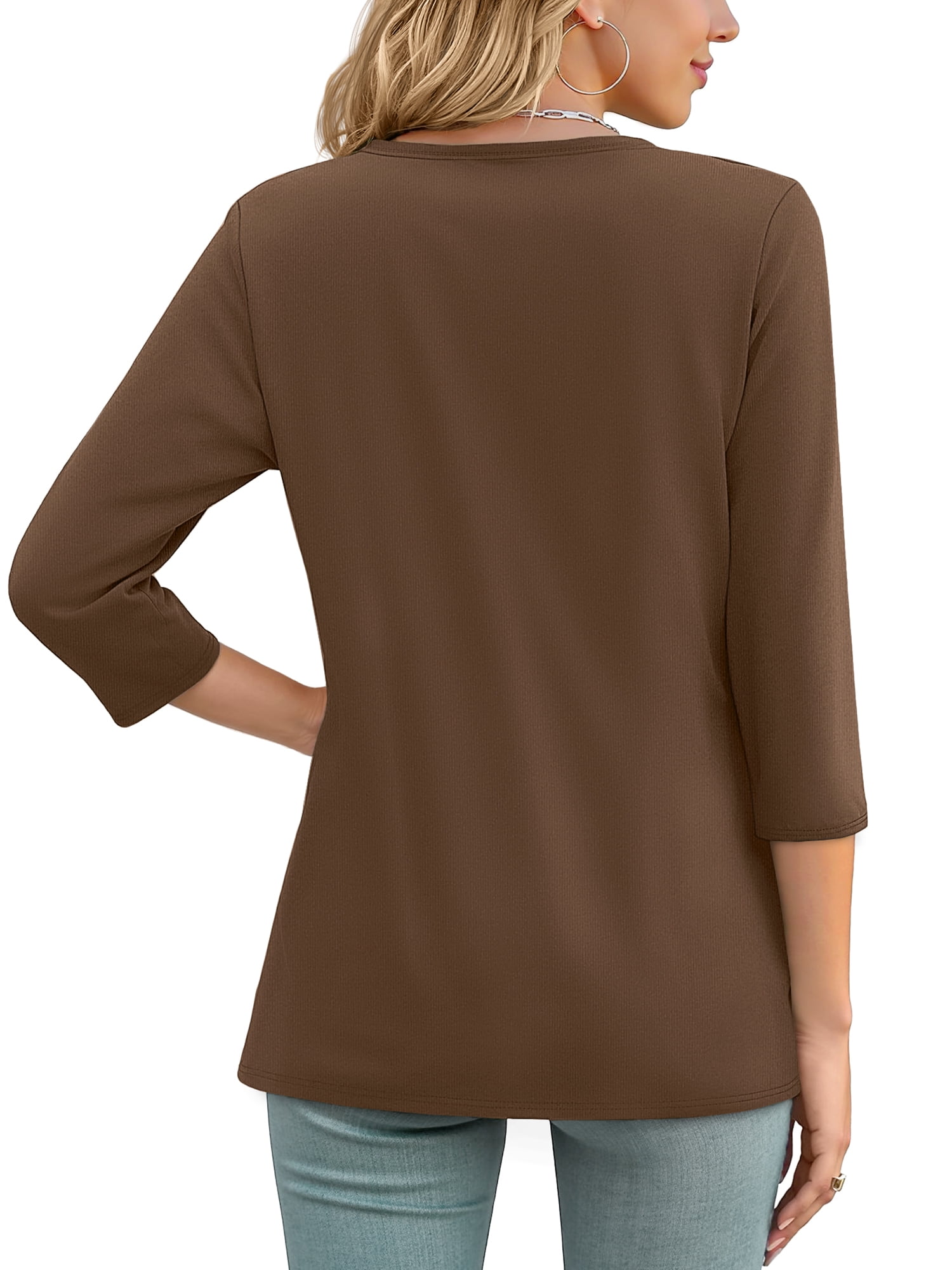 MOSHU 3 Pack 3/4 T Shirts for Womens Crew Neck Womens Shirts Dressy Basics Tees Casual Loose Fit Fall Tops