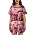 thumbnail image 1 of Vsdgher Pyjama pour Femmes à Motif Délicat d'Oeillets Roses, Ensemble de Sommeil 2 Pcs à Manches Courtes, Ensemble de Pyjama d'Été Doux, Ensembles de Détente Décontractés, 2 Pcs Pj-3X-Grand, 1 of 6