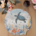thumbnail image 3 of Sea Turtle Coastal Round 13 Inch Placemats Set of 8, Summer Coral Starfish Blue Grey Wood HeatResistant Non Slip Place Mats for Dining Table, Wipeable Braided Kitchen Table Mats for Housewarming, 3 of 9