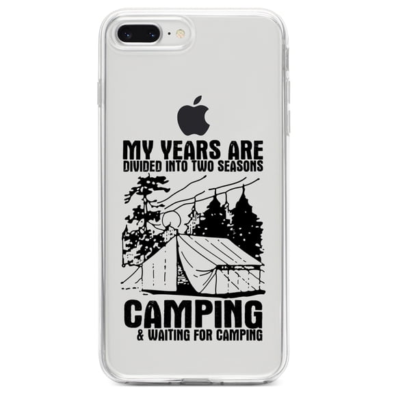 DistinctInk Clear Shockproof Hybrid Case for iPhone 7 PLUS / 8 PLUS (5.5" Screen) TPU Bumper Acrylic Back Tempered Glass Screen Protector - Two Seasons - Camping, Waiting for Camping