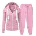 thumbnail image 2 of CFLVAEK Two Piece Sweatsuits for Women Zip Up Long Sleeve Hoodies High Drawstring Waisted Jogger Pants Outfits Sets Solid Color Fall Tracksuits wtih Pockets Pink XXXL, 2 of 6