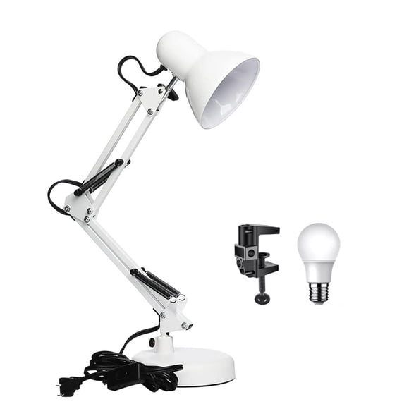 Lámpara de Escritorio 2 Modos Clip y Base ajustable de 360° y brazo plegable 3 Colores de Luz Color Blanco