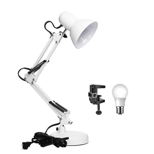 Lámpara de Escritorio 2 Modos Clip y Base ajustable de 360° y brazo plegable 3 Colores de Luz Color Blanco