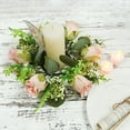 thumbnail image 6 of Artificial Rose Candle Ring Wreath Spring Wreaths For Front Door Fake Flower Candle Holder Wreath With Green Leaves Artificial Flowers Wedding Centerpieces Home Holiday Decor, 6 of 7