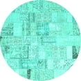 thumbnail image 1 of Ahgly Company Machine Washable Indoor Round Patchwork Turquoise Blue Transitional Area Rugs, 7' Round, 1 of 4