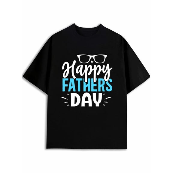 Greenink Happy Father's Day Sunglasses Tee Men round neck T-shirt black 2026 funny printed T-shirts, Streetwear style clothing Original Unisex Shirt Cotton tshirts