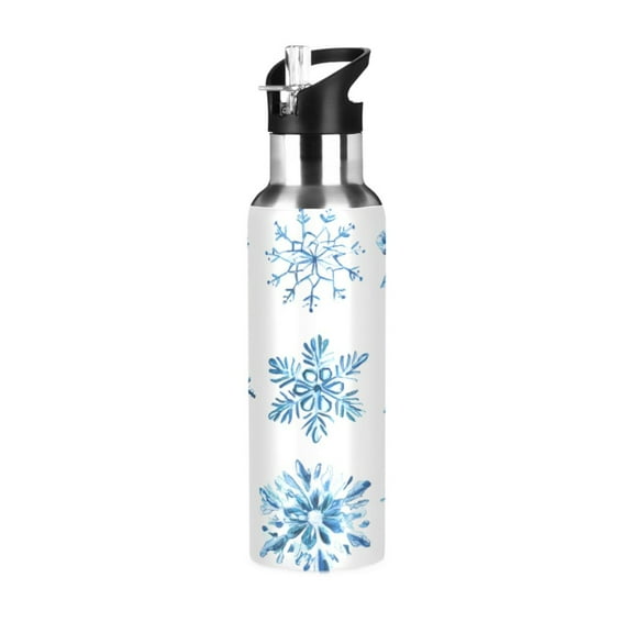 ALAZA Christmas Snowflakes Blue Water Bottle Insulated Flask Stainless Steel Straw Lid 20 oz