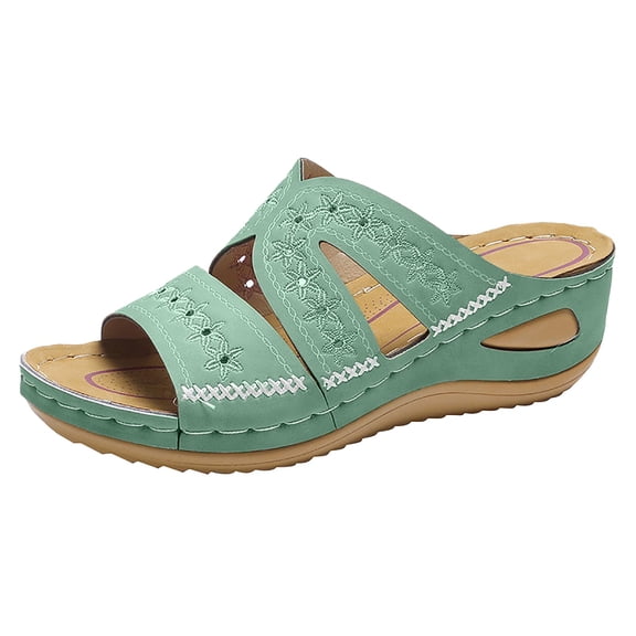 Women's Wide Width Orthopedic Sandals Flat Arch Support Faux Leather Summer