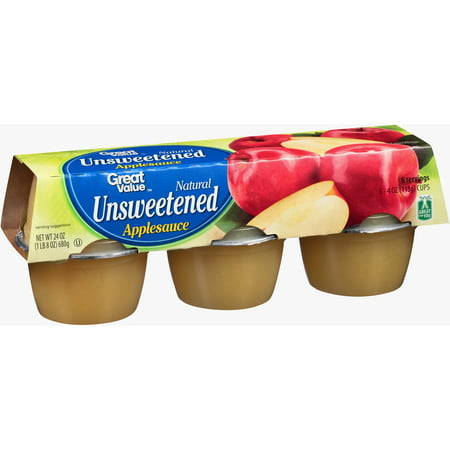 (3 Pack) Great Value Applesauce Cups, Unsweetened, 3.2 oz, 6