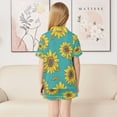 thumbnail image 4 of Silky Satin Kids' Pajama Set Breathable & Smooth Unisex Button-Down Pajamas Yellow Sunflowers Pattern, 4 of 8