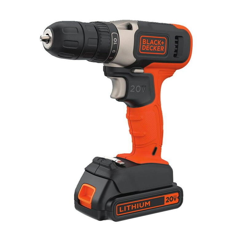 BLACK+DECKER 20-Volt MAX* Lithium-Ion Cordless Drill with Storage Bag + 10 Drill  Bits, BCD702VABWM 