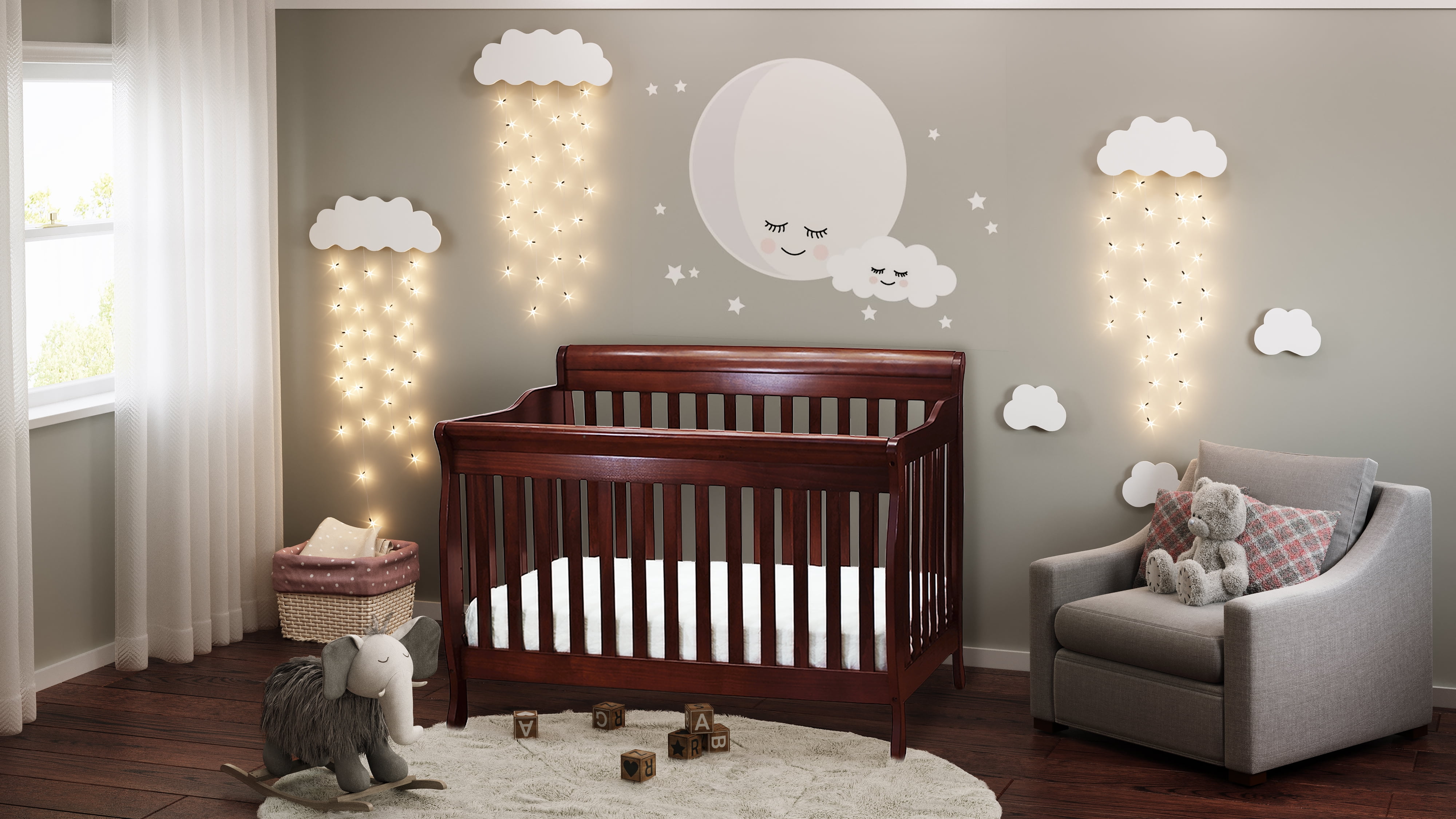 AFG Baby Furniture Alice 4-in-1 Convertible Crib with Guardrail Cherry