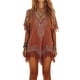 thumbnail image 1 of Vestido de Vacaciones en la Playa de la Mujer de la Ropa Relajada Cuello en V Boquilla de Manga Media Impresa Superior, Bohemia Verano Cover-Up, 1 of 9