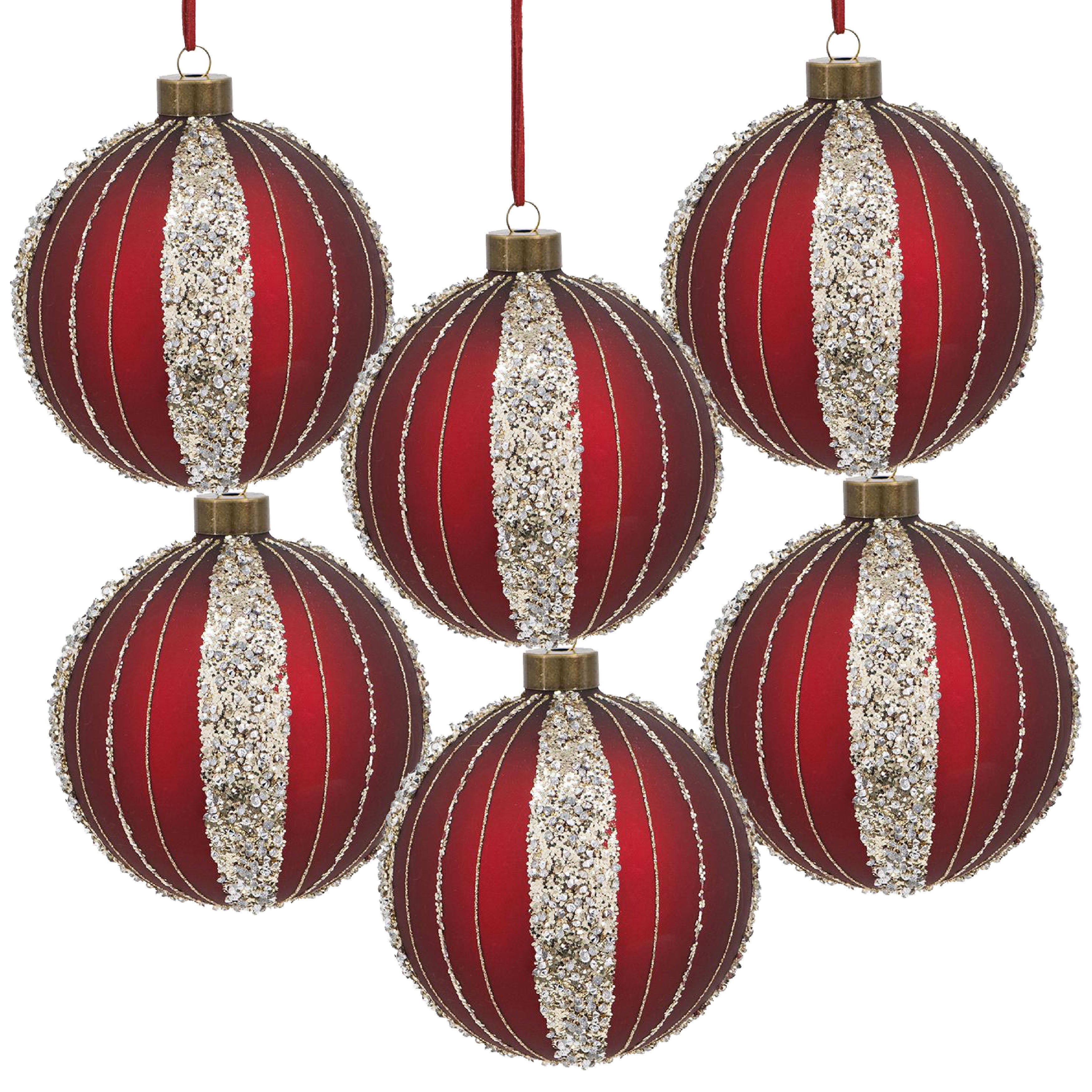 Set of 6 Glass Christmas Ball Ornaments with Glitter and Painting Design by Riccardo Tree Decor