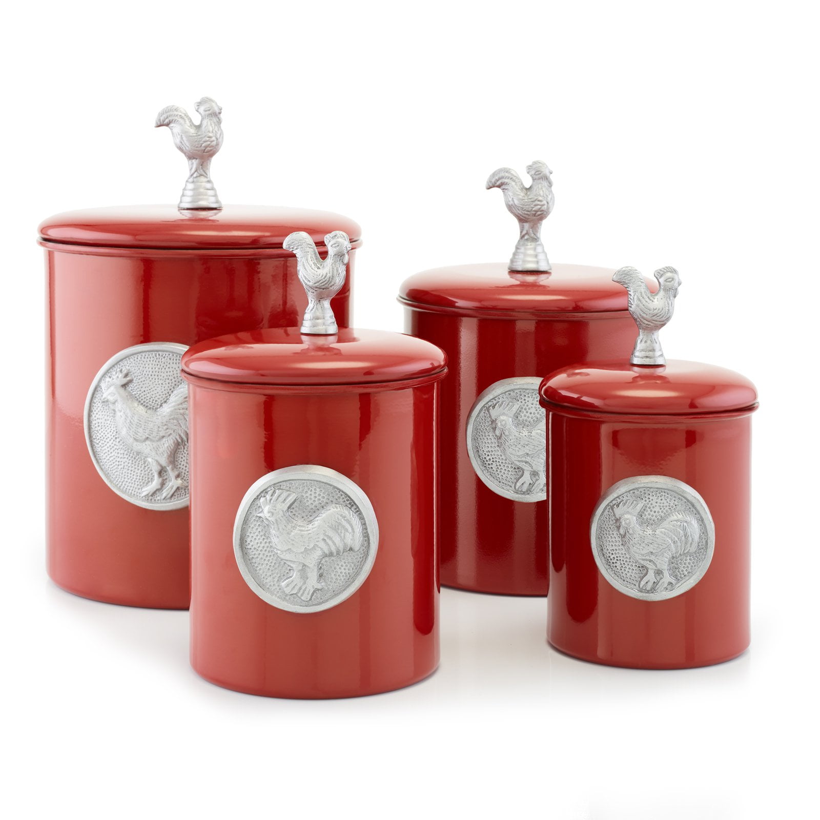Red and White Glass/ Ceramic Rooster Canister Set 