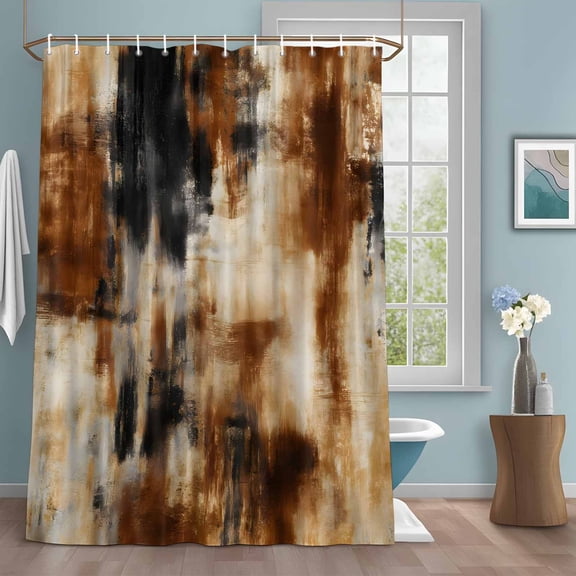 Gradient Brown Black Shower Curtain with Hooks, Abstract Vintage Black Brown Oil Painting Water Repellent Shower Curtains for Bathroom Decor Sturdy Shower Curtain, Machine Washable 54x78 Inch