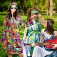 thumbnail image 4 of 70s Hippie Dress Costumes Necklace Earrings Sunglass Women Disco Outfit, 60s Party Costume, Halloween Retro Dresses, 4 of 7