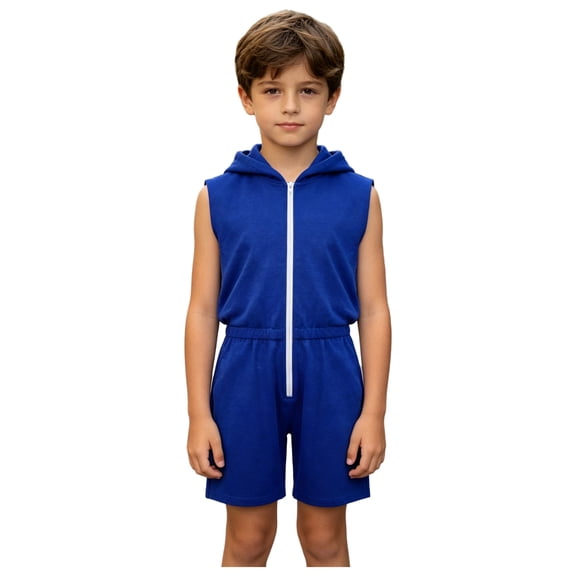 vastwit Special Needs Adaptive Jumpsuit for Kids Sleeveless Hooded Zip Up Shorts Romper for Boys Girls Royal Blue 6