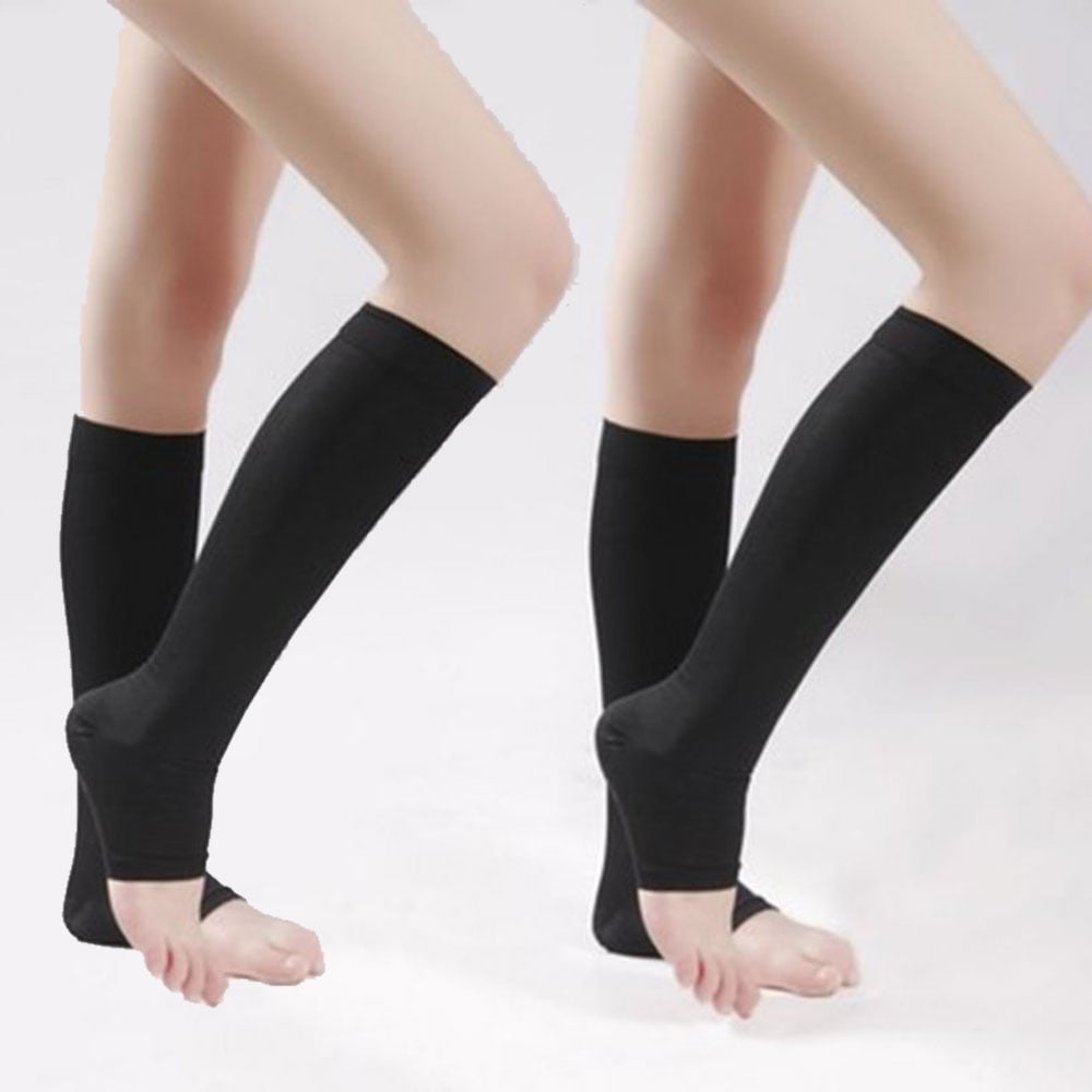 Aosijia 2 Pairs Open Toe Sock Compression Toeless Socks Knee High ...