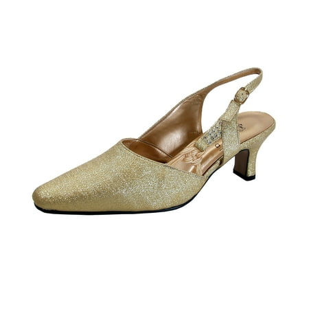 

FLORAL Oprah Women s Wide Width Satin Upper Slingback Pumps GOLD 12