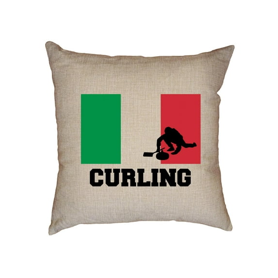 Italy Olympic - Curling - Flag - Silhouette Decorative Linen Throw Cushion Pillow Case with Insert