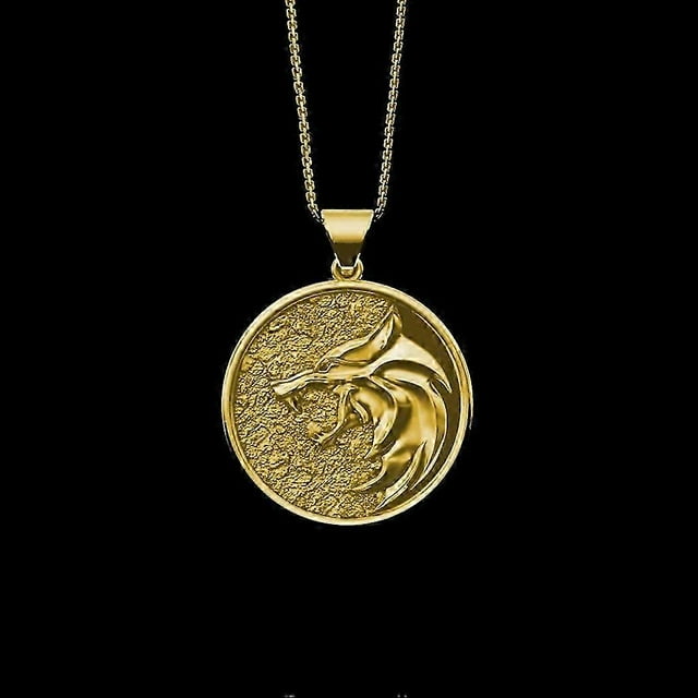 Witcher Geralt of Rivia Medallion White Wolf Necklace for Men Women Gift Mens Birthday Pendant Vintage Gwynbleidd