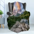 thumbnail image 4 of Mountain Soft Flannel Fleece Blanket, Idyllic View with Tree on Still Lake Surrounded by Mountains and Moody Sky Image, Cozy Plush for Indoor and Outdoor Use, 50" x 70", Multicolor, by Ambesonne, 4 of 5