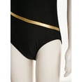 thumbnail image 6 of YUUMIN Kids Girls Gymnastics Dance Leotard Outfits Metallic Striped Bodysuit Tank Top with Pants Hair Gold&Black 12, 6 of 7