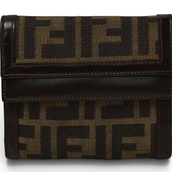 Pre-Owned Fendi Tri-fold Wallet, FENDI Folding ZUCCA Pattern, Brown