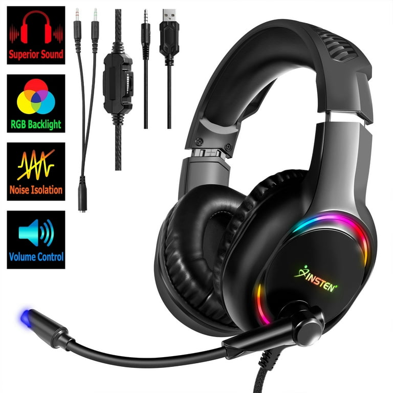 Gaming Headset with Mic - Wired Over-Ear Headphones with