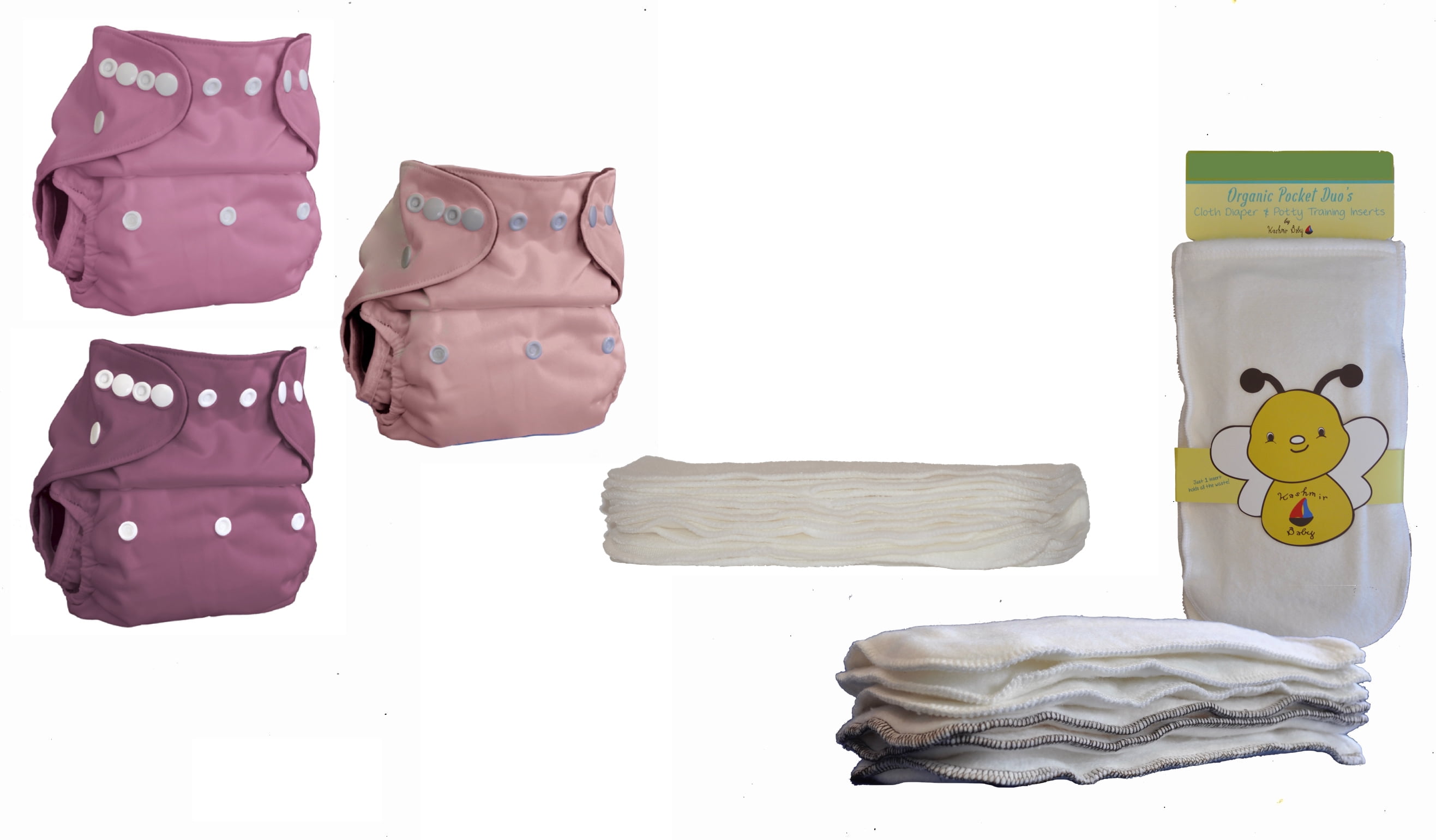 Kashmir Baby Charcoal Bamboo One Size Pocket Cloth Diapers 2 Pack. Snap Closure. “Pretty in Pink”
