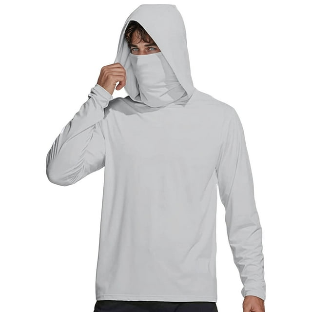 UPF50+ Protective Mens Hooded Sun Shirt Lightweight Long Sleeve Outdoor Performance Athletic Pullover For