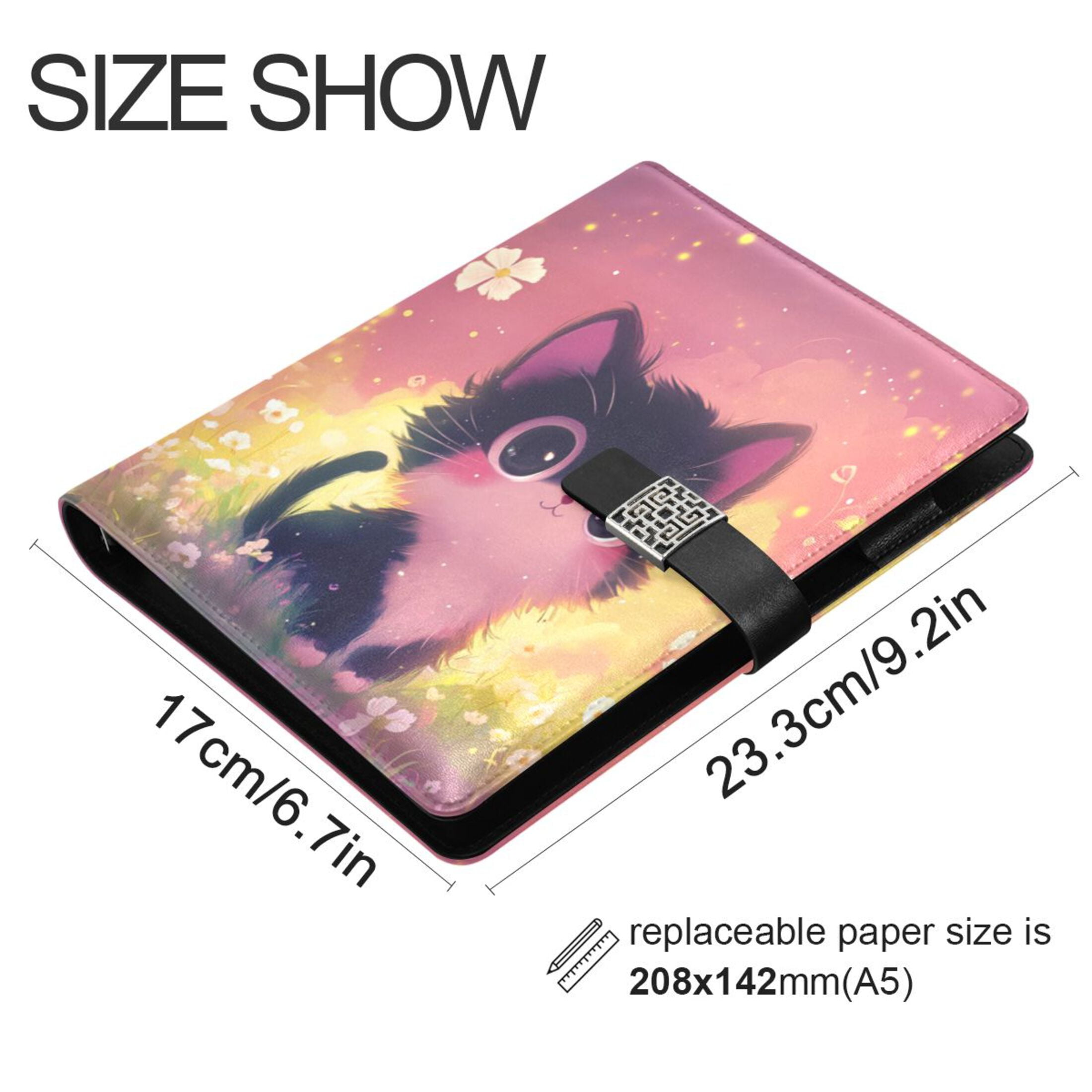 Leather Planner Leather Notebook Notebook Journal Binder Design Pen Pocket Design Convenient for Storage Adorable Black Kitten