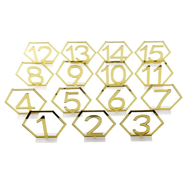 yuksok Numéro de Table en Acrylique avec Support Autoportant Centre de Table de Mariage Anniversaire Doré