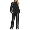 thumbnail image 6 of Women 2 Piece Lounge Sets Sweatsuit 2026 Spring Fall Long Sleeve Sweatshirt & Side Slit Wide Leg Pants with Drawstring Stripe Color Block Tracksuit Travel Outfits Loose Fit Athletic Outfits, 6 of 9