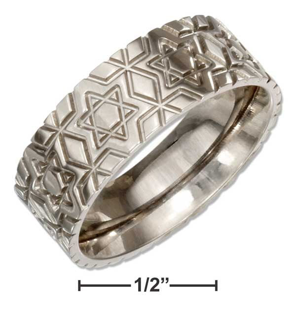Unisex Stainless Steel 8mm Wedding Band Ring Sizes 6-14 Star of David Pattern 