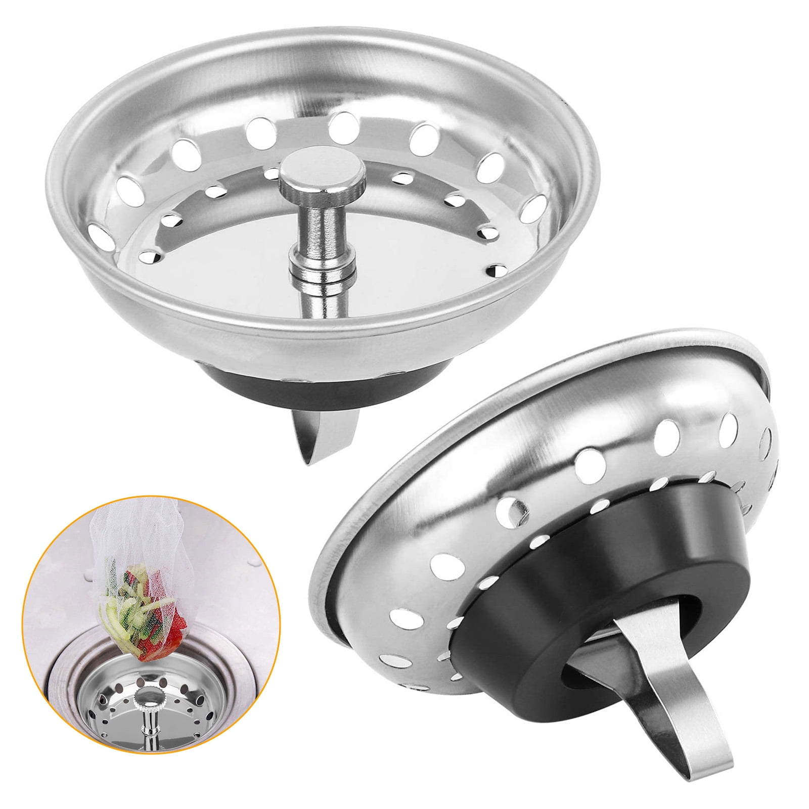 2x Kitchen Waste Stainless Steel Sink Strainer Plug Drain Filter Basket Drainer 