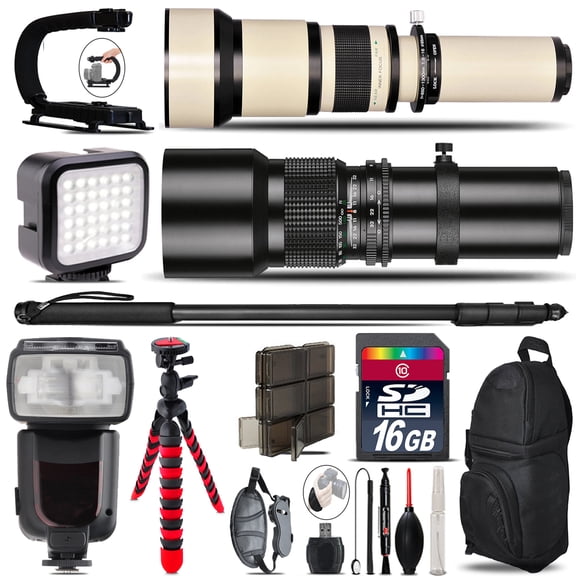 500mm-1300mm Telephoto Lens for Rebel T5 T5i - Video Kit   Pro Flash - 16GB Kit (International Version)