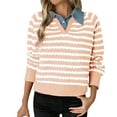 thumbnail image 2 of Maqroz Womens Casual Sweaters Long Sleeve Turndown Sweater Fashion Color Block Patchwork Pullover Cute Stripes Pullovers Lightweight Two In One Top, 2 of 8