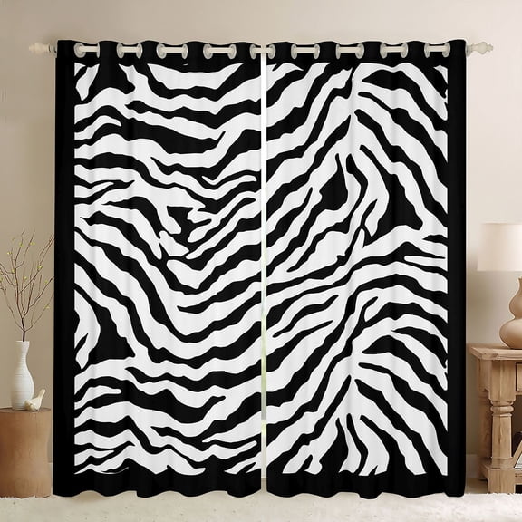 Feelyou Black White Zebra Print Curtains Pack of 2 (42x84 Each) for Kids, Modern Fashion Stripes Curtains Blackout, Cartoon Wildlife Bedroom Curtains, Window Curtains Home Decor