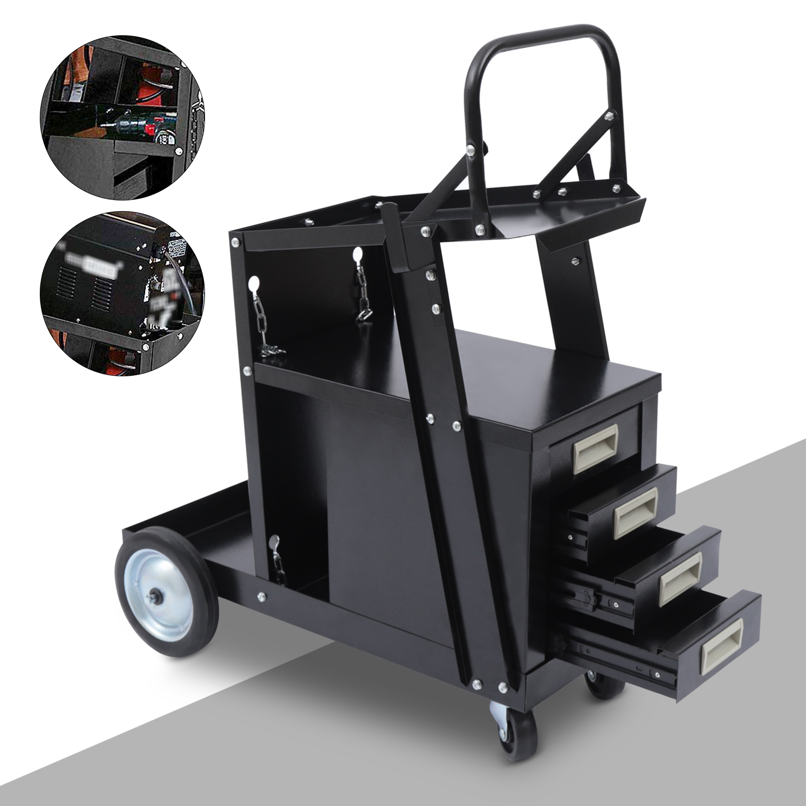 Miumaeov Rolling Welding Cart with 4 Drawers Wheels and Tank Storage