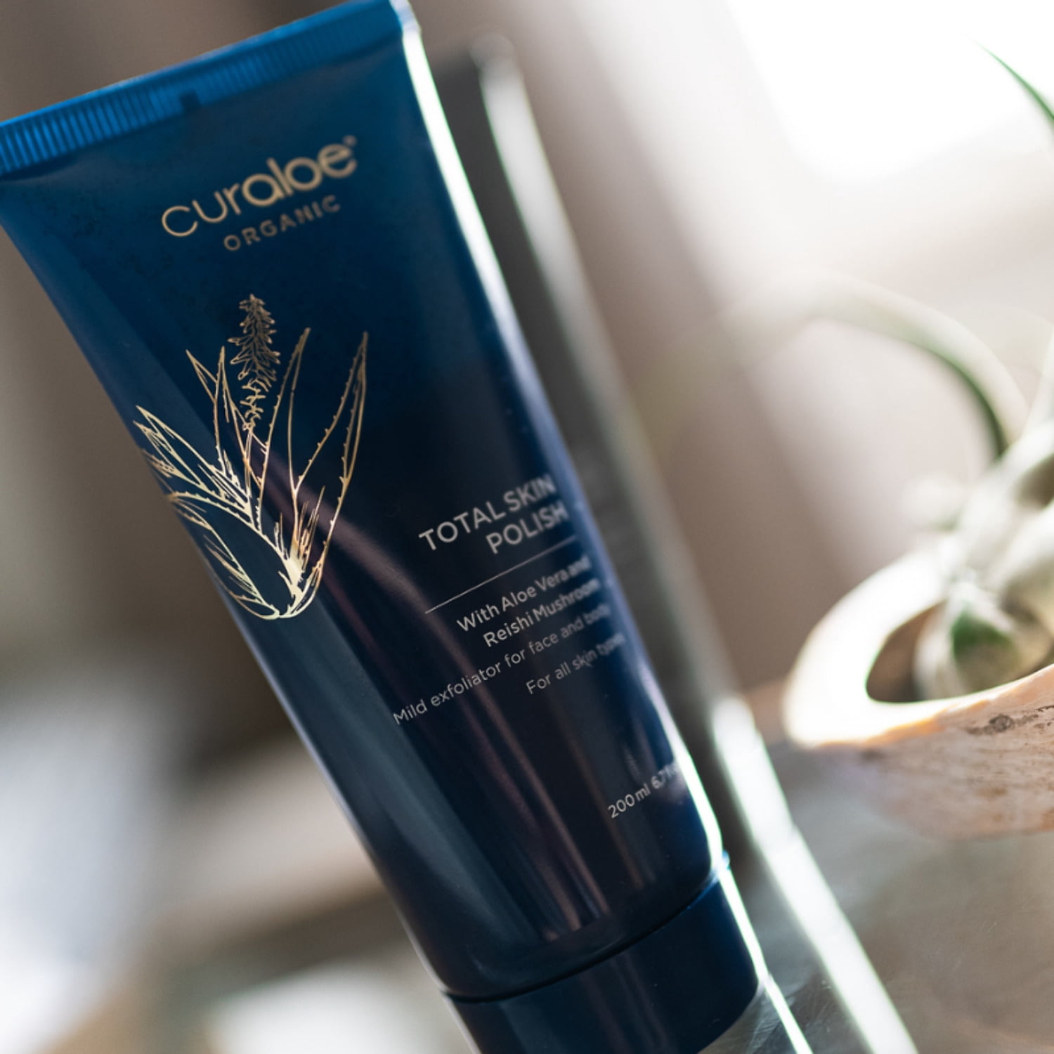 Curaloe Organic Total Skin Exfoliator Scrub, with 83% Aloe Vera and Apricot Seed, Cleanser and Moisturizer wash for Dry Skin, Wrinkles, Acne, 6.7 fl. oz.