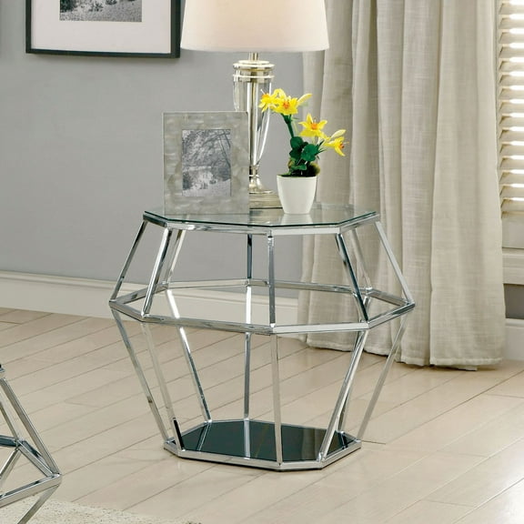 Furniture of America Dydo Contemporary Glass Top End Table in Chrome