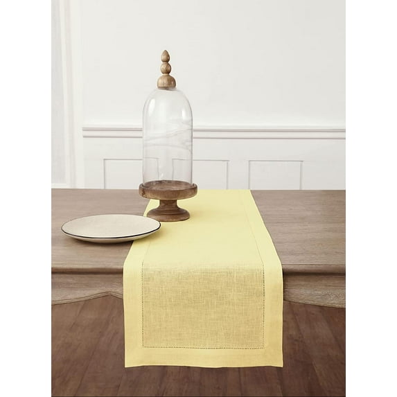Linen Table Runner 14 x 36 Inch – Lemon Ice, 100% Pure Linen Hemstitch Table Runner – Handcrafted from European Flax and Machine Washable – Classic Hemstitch