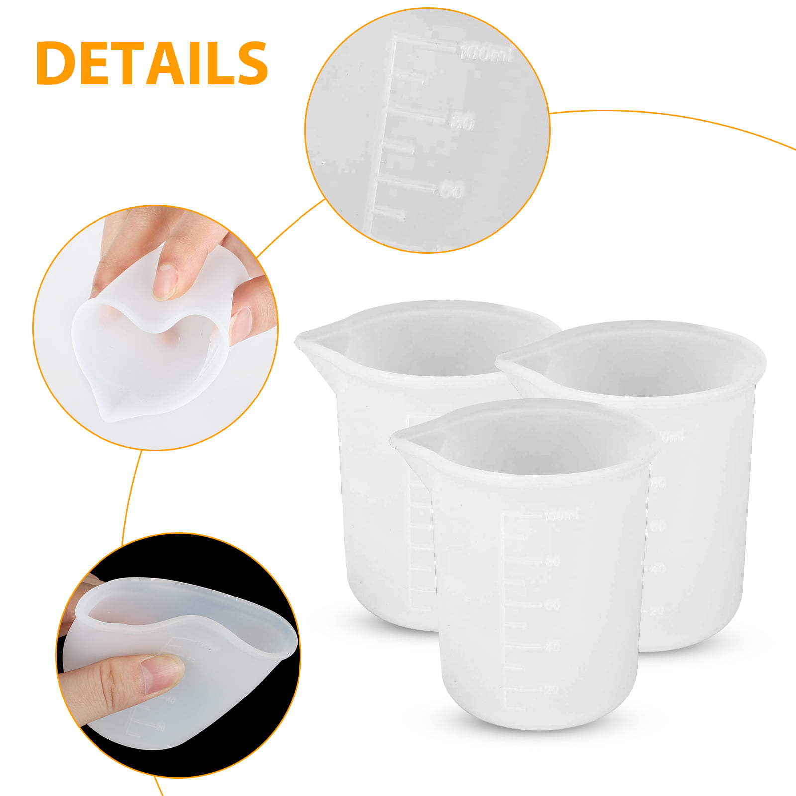 OBSEDE 10Pcs 100 ml Silicone Measuring Cups for Resin Jewelry Making Non-Stick Mixing Soft Scale Cups Small Capacity Tools Precise Scale