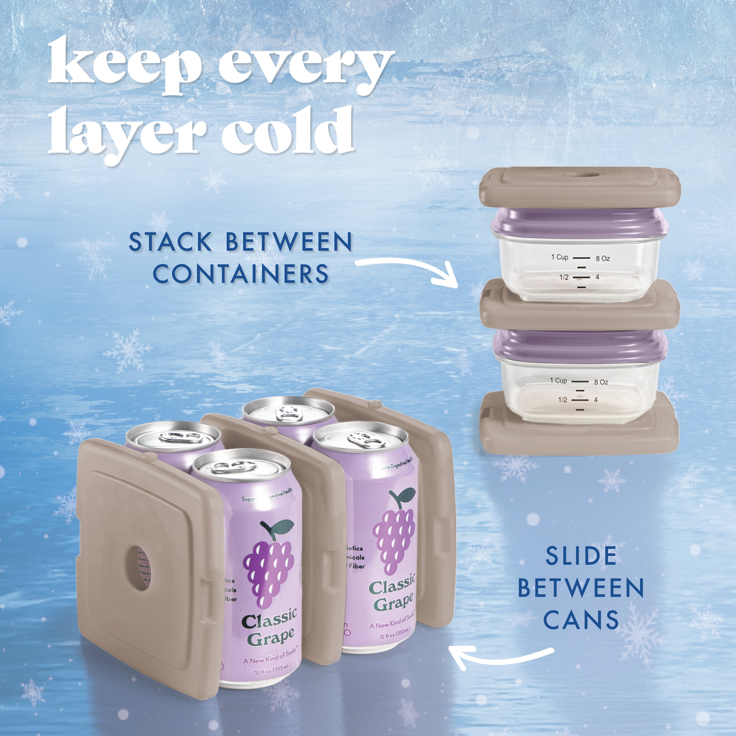 Cool Coolers by Fit + Fresh Reusable Slim Ice Packs for Lunch Bags & Coolers, Taupe, 4pk