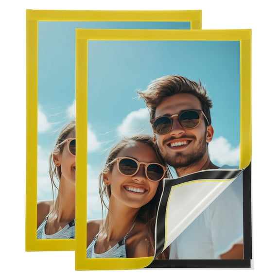 2 Pcs Magnetic Sign Holder, 8.3" x 11.7" Self-Adhesive Magnetic Wall Signs Holder Magnetic Picture Frame Document Holder for Home Office Wall Window Displays, Yellow