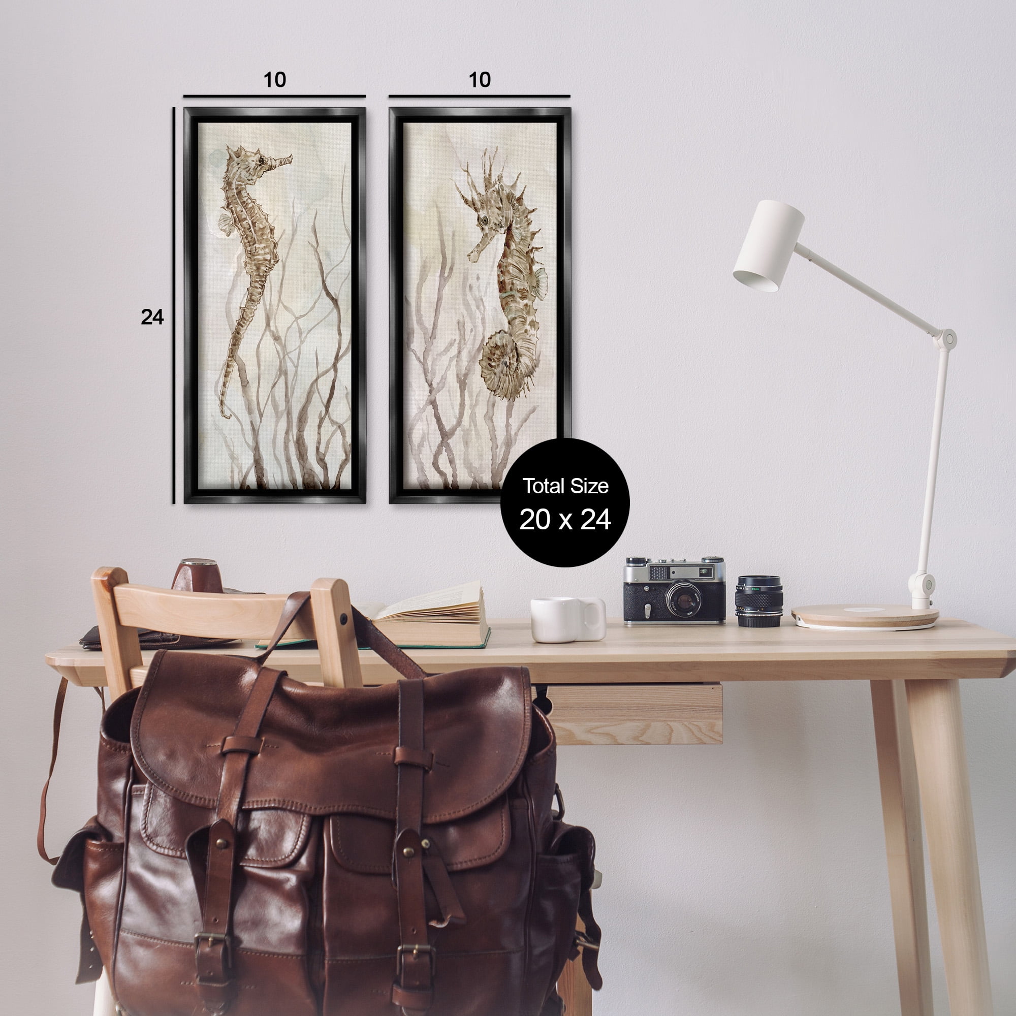 Stupell Industries Enchanted Sea Horse & Ocean Algae Animals & Insects Painting Black Floater Framed Canvas Art Print Wall Art, 11 x 25, Set of 2