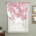 thumbnail image 2 of Spring Peach Flowers Tie Up Curtains 45 Inches Long, Kitchen Window Curtains Over Sink, Pink Botanical Floral Leaves Branch Small Window Curtains Shade Balloon Curtains Valances for Bedroom 34"x45", 2 of 8